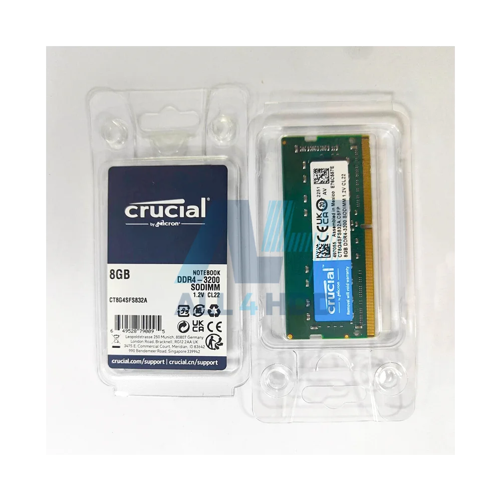 Crucial CT8G4SFS832A 8GB DDR4-3200 SODIMM Memory Module – Laptop RAM, CL22, 1.2V, Non-ECC, Unbuffered