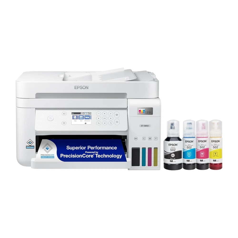 Epson EcoTank ET-3850 Wireless Color All-in-One Supertank Printer with ADF & Ethernet – Ideal for Home Office Efficiency