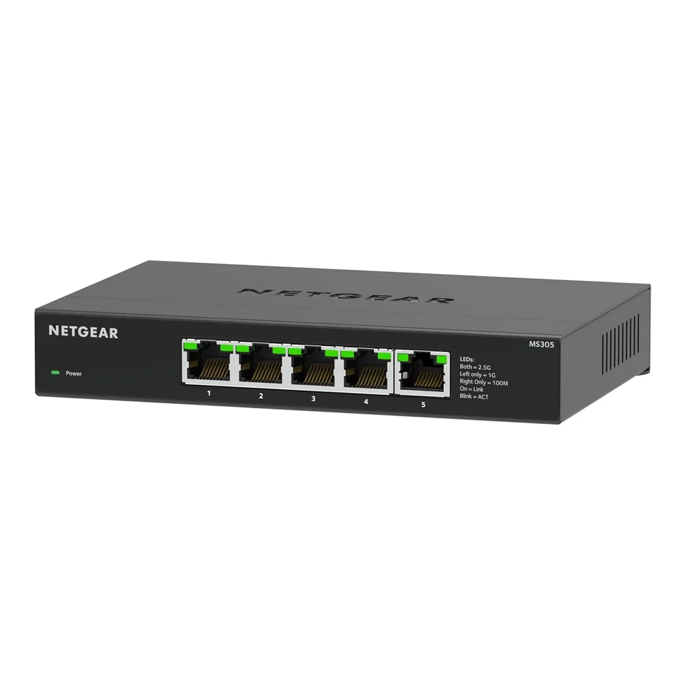 NETGEAR MS305 5-Port Multi-Gigabit Ethernet Switch – Unmanaged 2.5G Desktop/Wall Mount