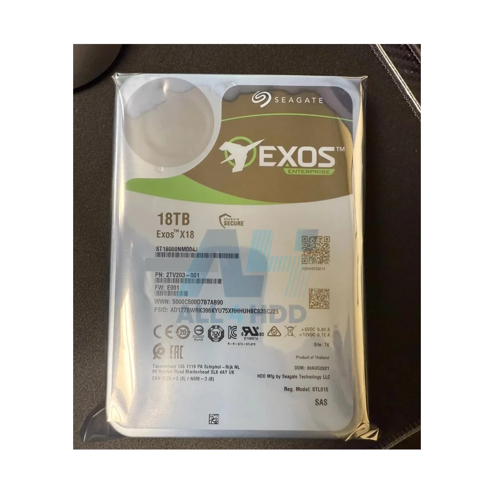 Seagate ST18000NM004J 18TB Enterprise HDD – 3.5" SATA 6Gb/s, 7200 RPM, 256MB Cache, RAID-Ready Data Center Drive