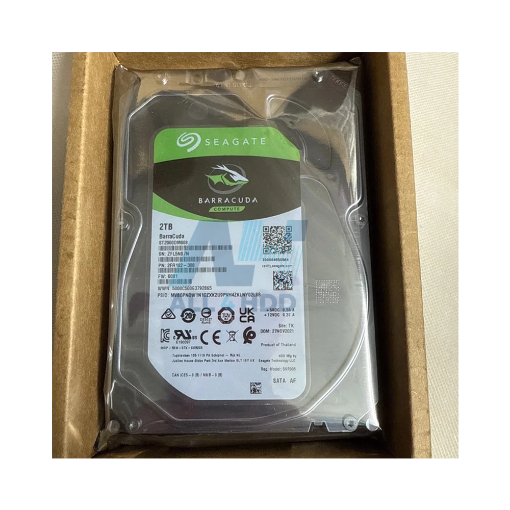 Seagate ST2000DM008 2TB BarraCuda Desktop Hard Drive – 3.5" SATA 6Gb/s, 7200 RPM, 256MB Cache