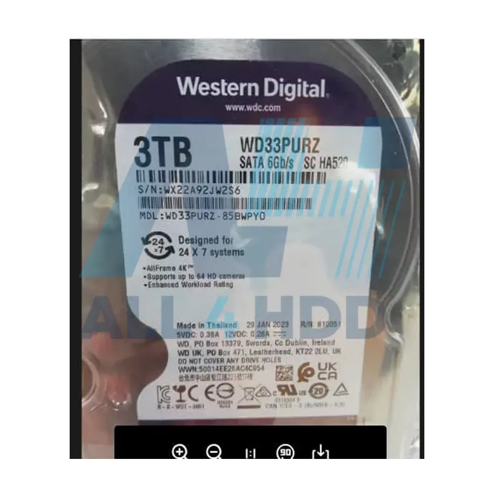 Western Digital 3TB WD Purple Surveillance Internal Hard Drive HDD - SATA 6 Gb/s, 256 MB Cache, 3.5" - WD33PURZ