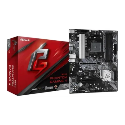 ASRock B550 Phantom Gaming 4 ATX Motherboard – AM4 Socket, DDR4 4733MHz (OC), PCIe 4.0, HDMI, Supports Ryzen 3000 to 5000 Series