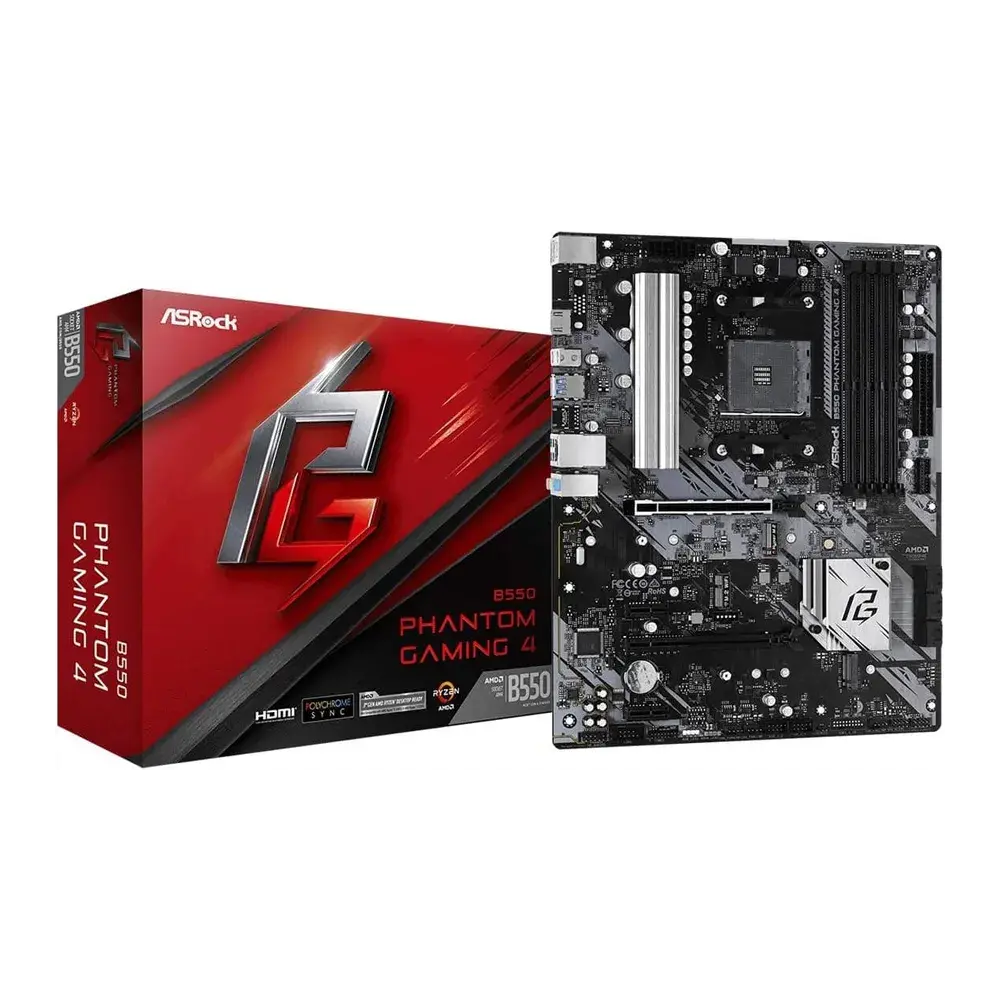 ASRock B550 Phantom Gaming 4 ATX Motherboard – AM4 Socket, DDR4 4733MHz (OC), PCIe 4.0, HDMI, Supports Ryzen 3000 to 5000 Series